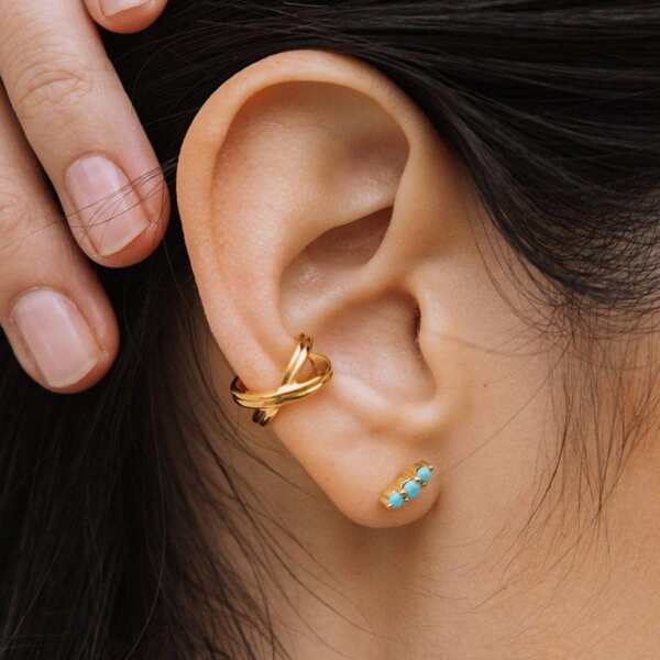 2pcs Cross Design Ear Cuff, Gold