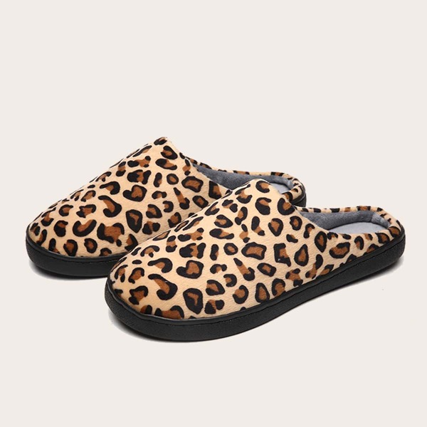 Leopard Wide Fit Bedroom Slippers, Brown