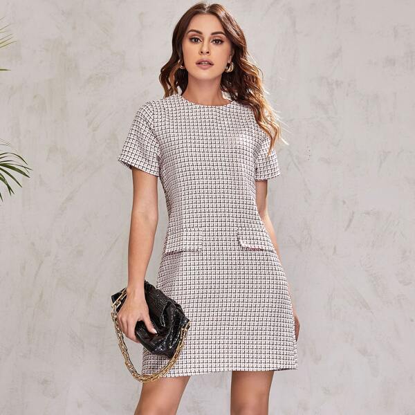 Zip Back Tweed Dress, Multicolor