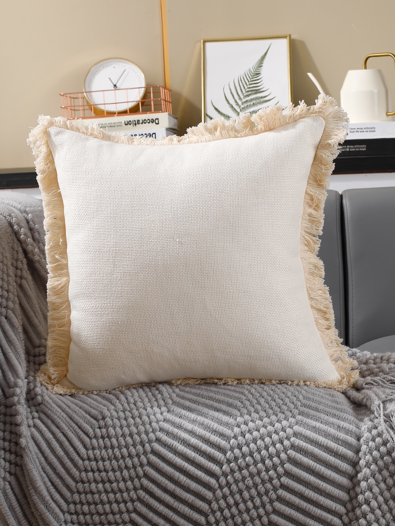Contrast Tassel Trim Cushion Cover Without Filler