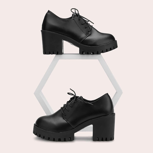 Lace-up Front Chunky Heeled Ankle Boots, Black