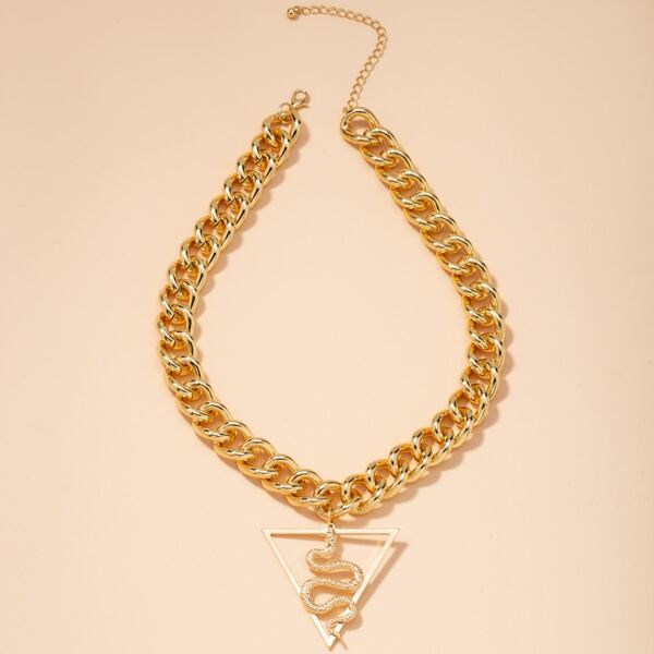 Geo & Snake Charm Chain Necklace, Gold