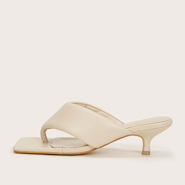 Toe Post Mid Heeled Mules, Apricot