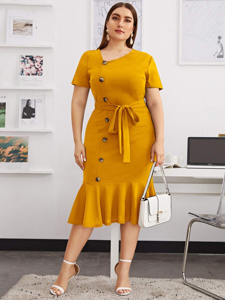 SHEIN Clasi Elegant Vlak Grote maat jurk Geribd