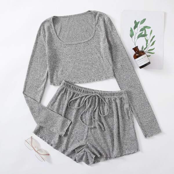 Space Dye Ribbed Lounge Set, Grey