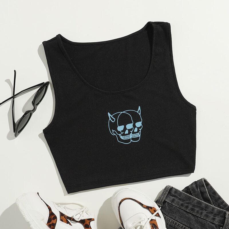 Skull Graphic Tank Top, Black 
Skull Graphic Tank Top, Black