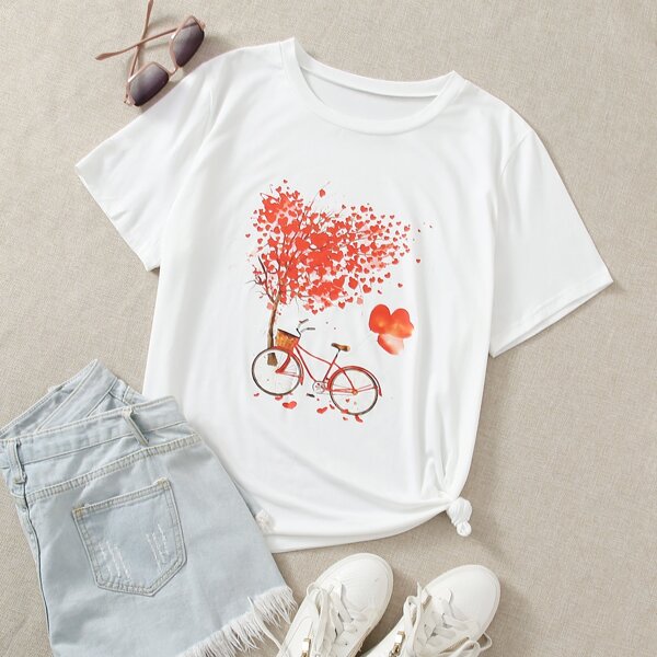 Plus Biker And Tree Print Tee, White