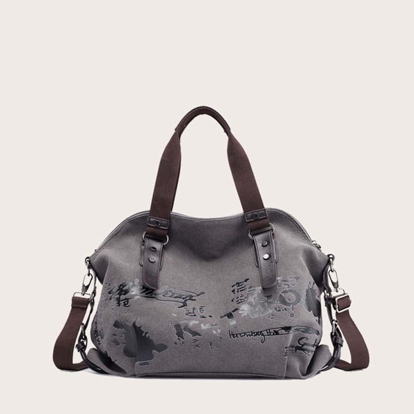 Large Capacity Canvas Tote Bag, Grey