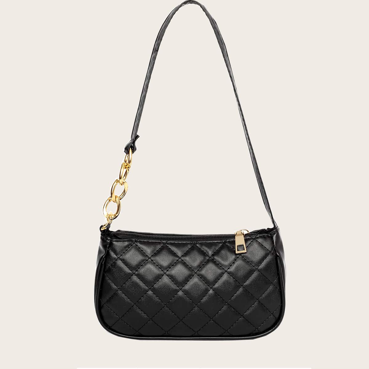 Quilted Baguette Bag, Black 
Quilted Baguette Bag, Black