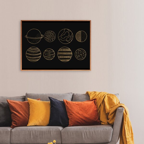 Planet Print Wall Painting Without Frame, Black