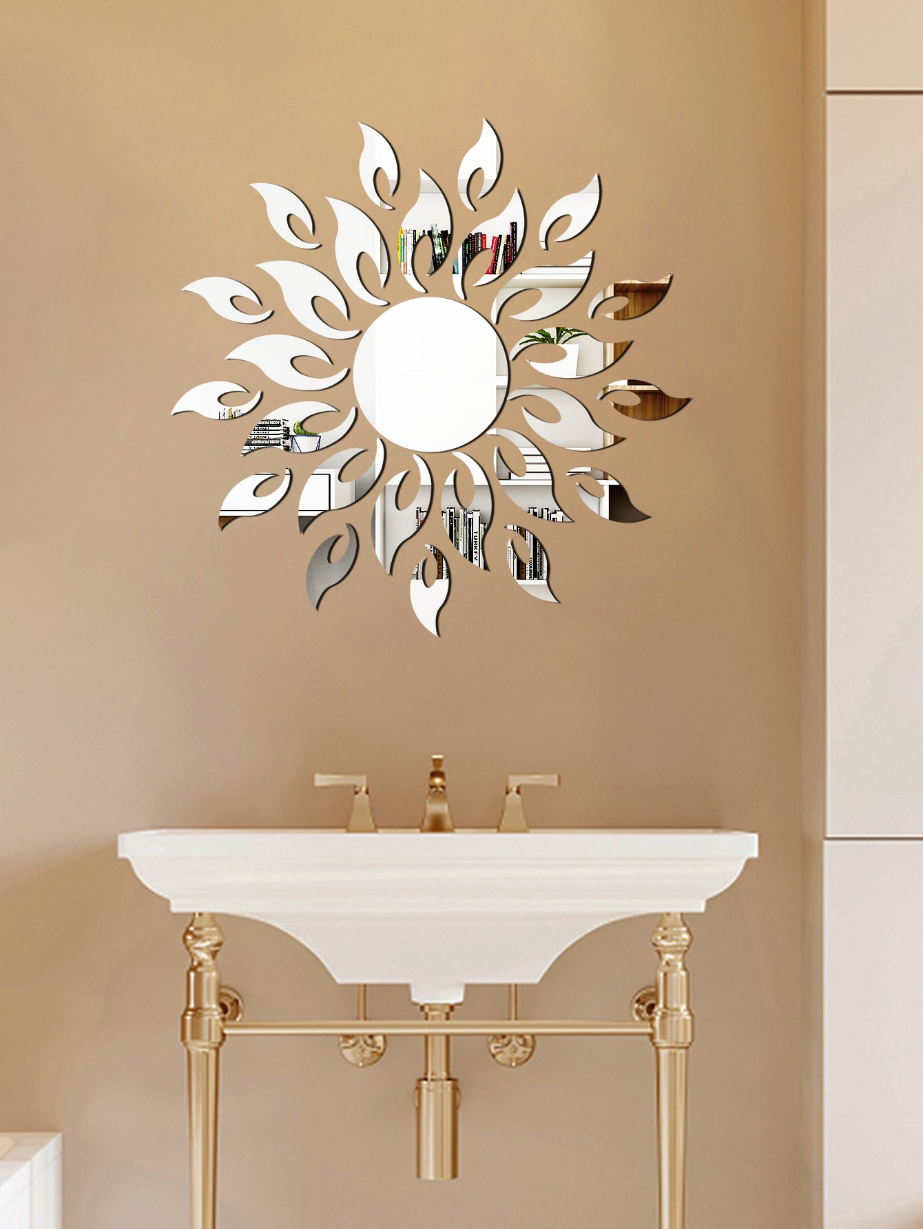 1set Sun Design Mirror Surface Wall Sticker