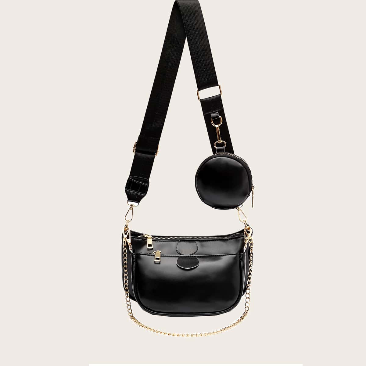 3pcs Plain Baguette Bag Set, Black 
3pcs Plain Baguette Bag Set, Black
