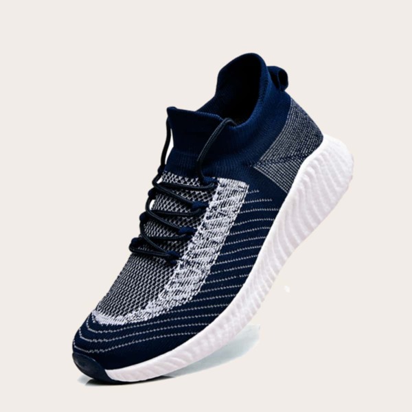 Men Striped Lace-up Decor Sneakers, Blue