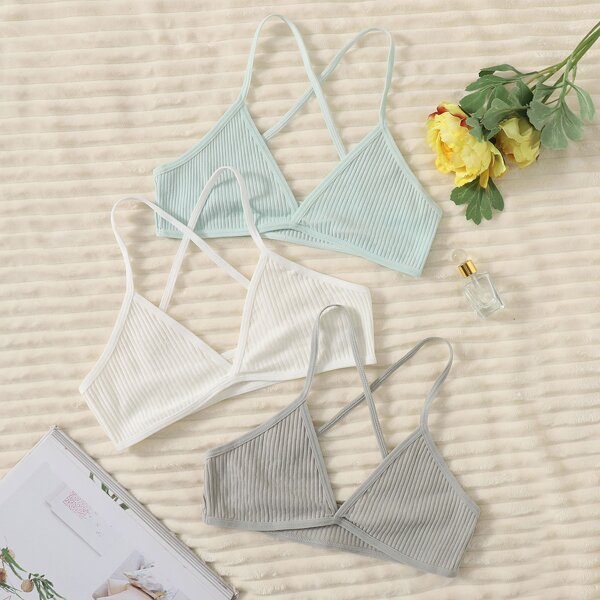 3pack Rib Bra Set, Multicolor