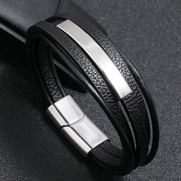 Men Metal Decor Bracelet, Black