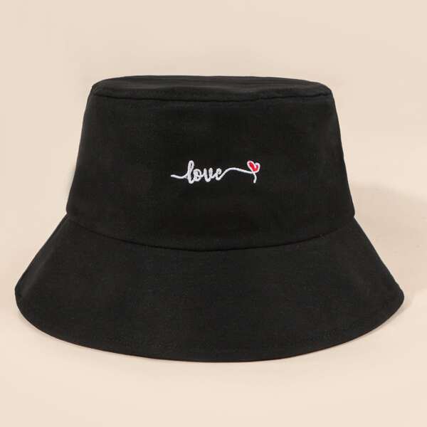 Letter Embroidered Bucket Hat, Black