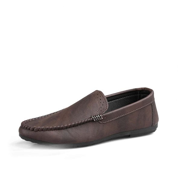 Men Metal Decor Stitch Trim Loafers, Brown