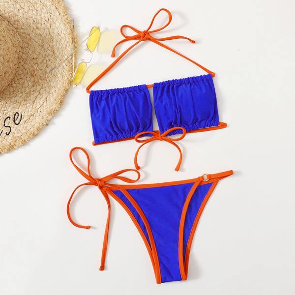 узел Контрастная отделка Сексуальный Бикини, Ярко-синий 
узел Контрастная отделка Сексуальный Бикини, Ярко-синий