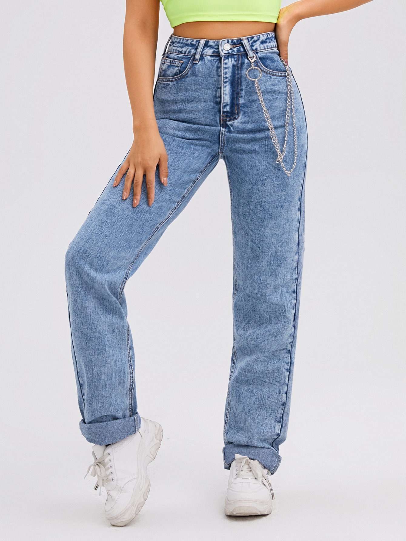 High Waist Chain Detail Jeans