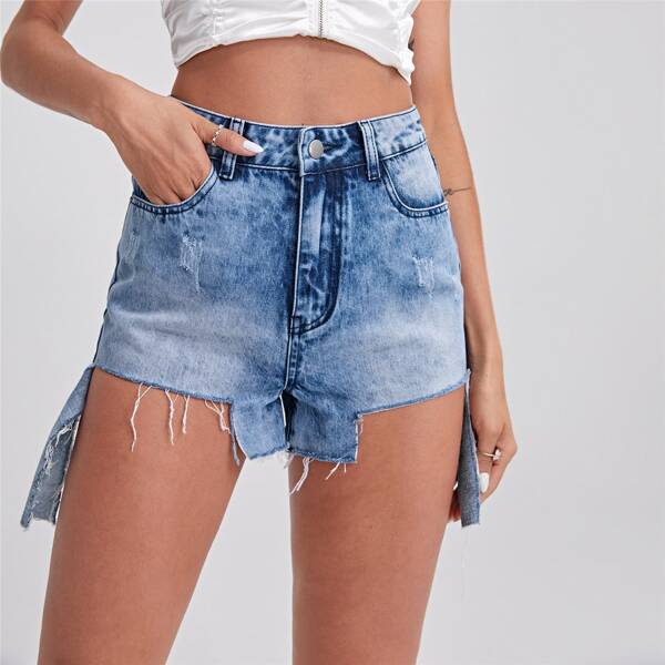 Пугавица Одноцветный Джинсовые шорты, Синий цвет средней стирки 
Пугавица Одноцветный Джинсовые шорты, Синий цвет средней стирки