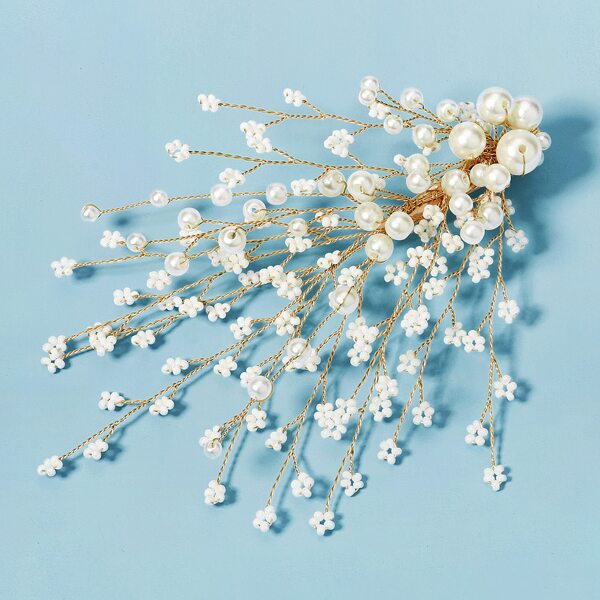 Faux Pearl Decor Hair Clip, Gold