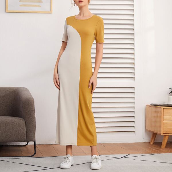 Two Tone Fitted Tee Dress, Multicolor