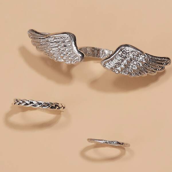 3pcs Wing Decor Ring, Silver