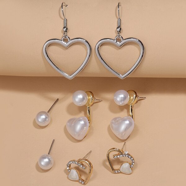 4pairs Faux Pearl Decor Earrings, White