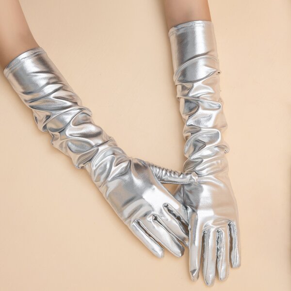 Solid Elbow Gloves, Silver