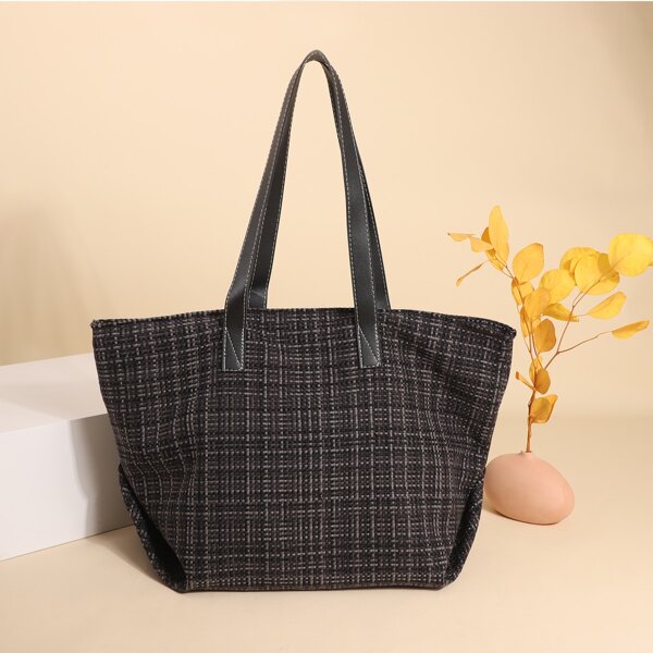 Large Capacity Tweed Tote Bag, Multicolor