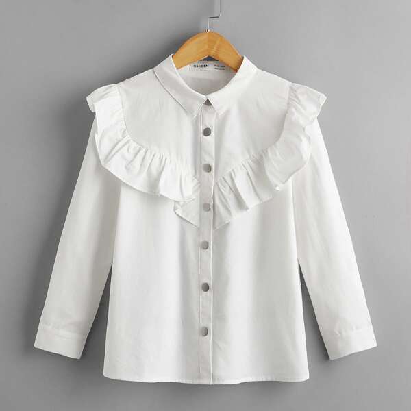 Girls Ruffle Trim Blouse, White