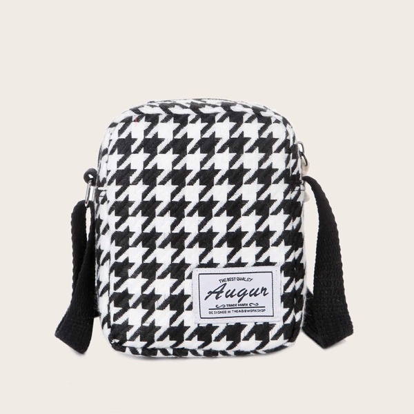 Houndstooth Pattern Crossbody Bag, Black and white