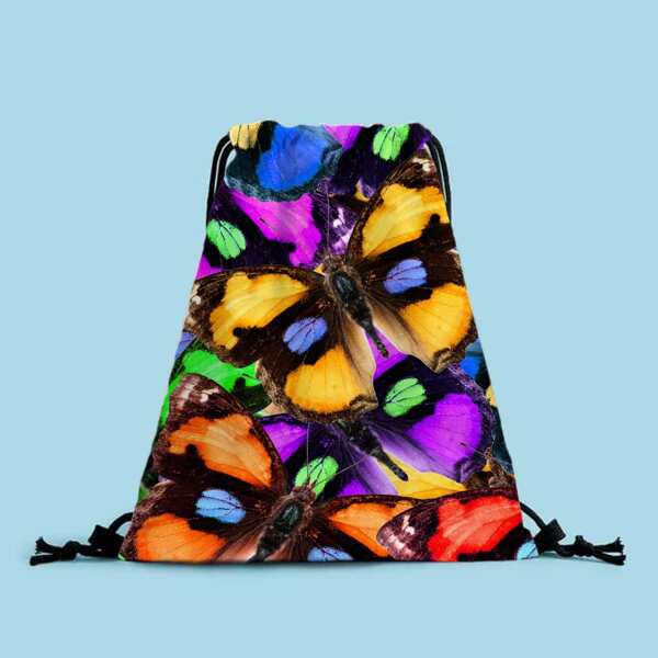 Butterfly Graphic Drawstring Backpack, Multicolor