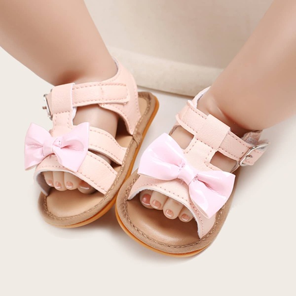Baby Girl Bow Decor Ankle Strap Sandals, Pink