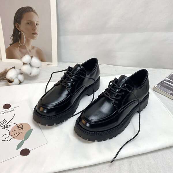 Lace Up Front Oxford Shoes, Black