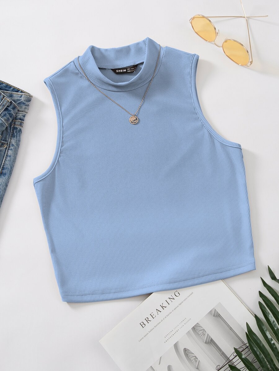 SHEIN MOOSTA Mock Neck Rib-knit Tank Top