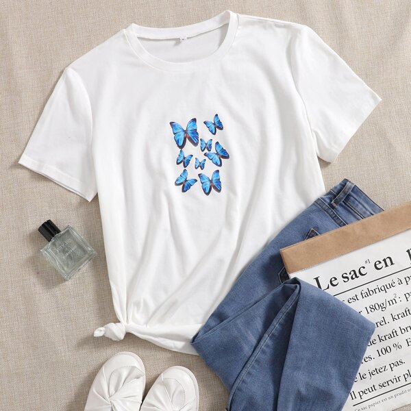 Butterfly Print Tee, White