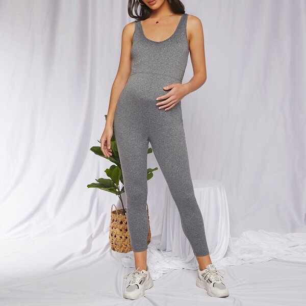 Maternity Solid Unitard Jumpsuit, Grey