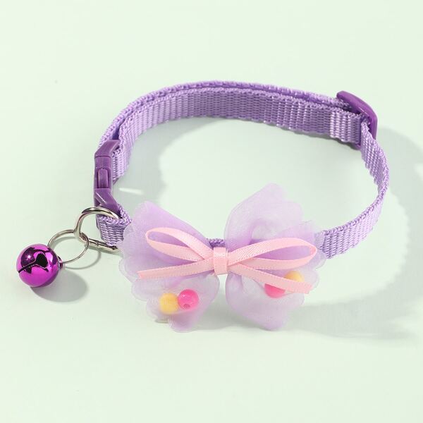 Mesh Bow Decor Pet Collar, Purple