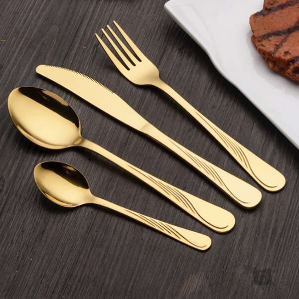 4pcs Stainless Steel Cutlery, Gold