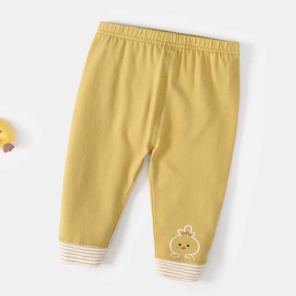 Baby Girl Cartoon Graphic Striped Hem Sweatpants, Yellow