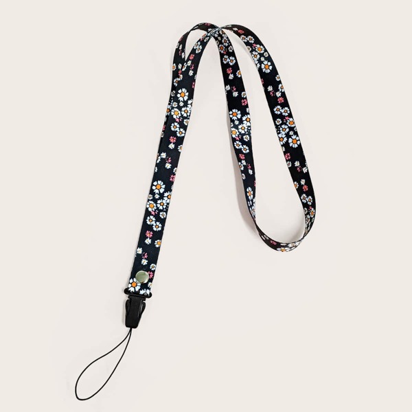 Ditsy Floral Phone Lanyard, Black