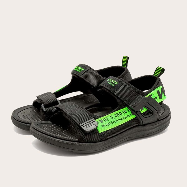 Letter Graphic Velcro Strap Sport Sandals, Black