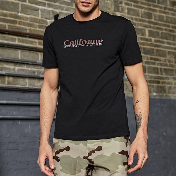 Men Letter Graphic Tee, Black