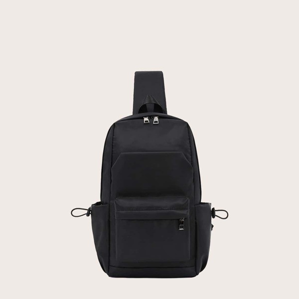 Men Pocket Front Sling Bag, Black
