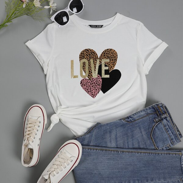 Letter & Heart Graphic Tee, White