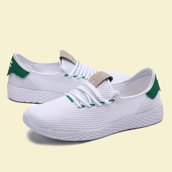 Men Lace-up Decor Mesh Panel Sneakers, White