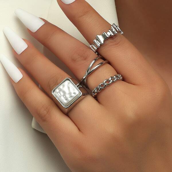 4pcs Minimalist Ring, Silver