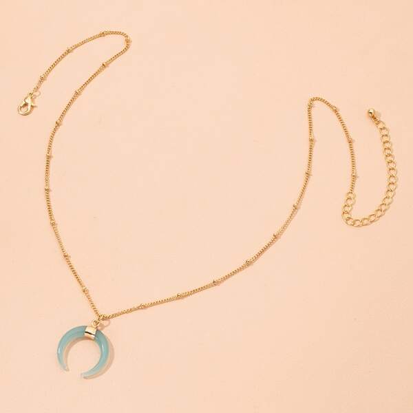 Moon Design Pendant Necklace, Gold