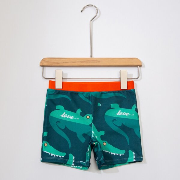 Boys Crocodile Pattern Swim Trunks, Green